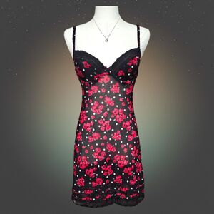 Marilyn Monroe Womens Medium Chemise Black Floral Polka Dot Lace Lingerie NWOT